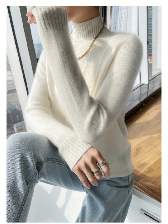 Women's knitted sweater with stand-up collar and textured pattern