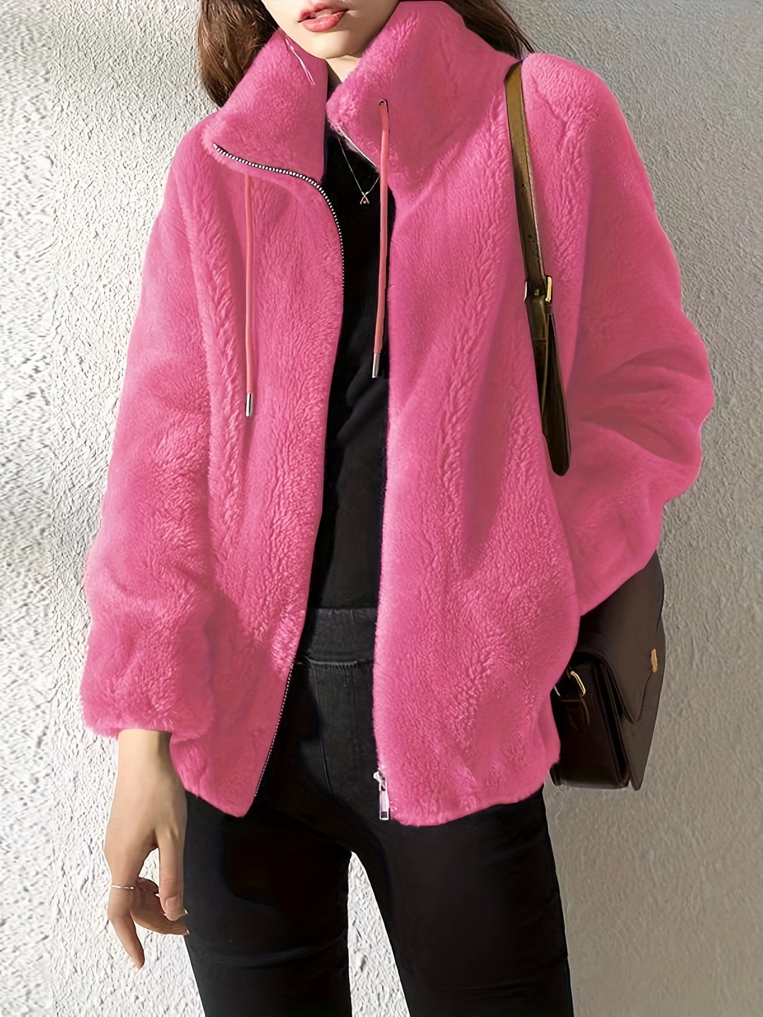 Teddy coat with zipper and drawstring for women