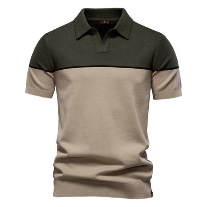 Zweifarbiges Poloshirt für Herren mit V-Ausschnitt