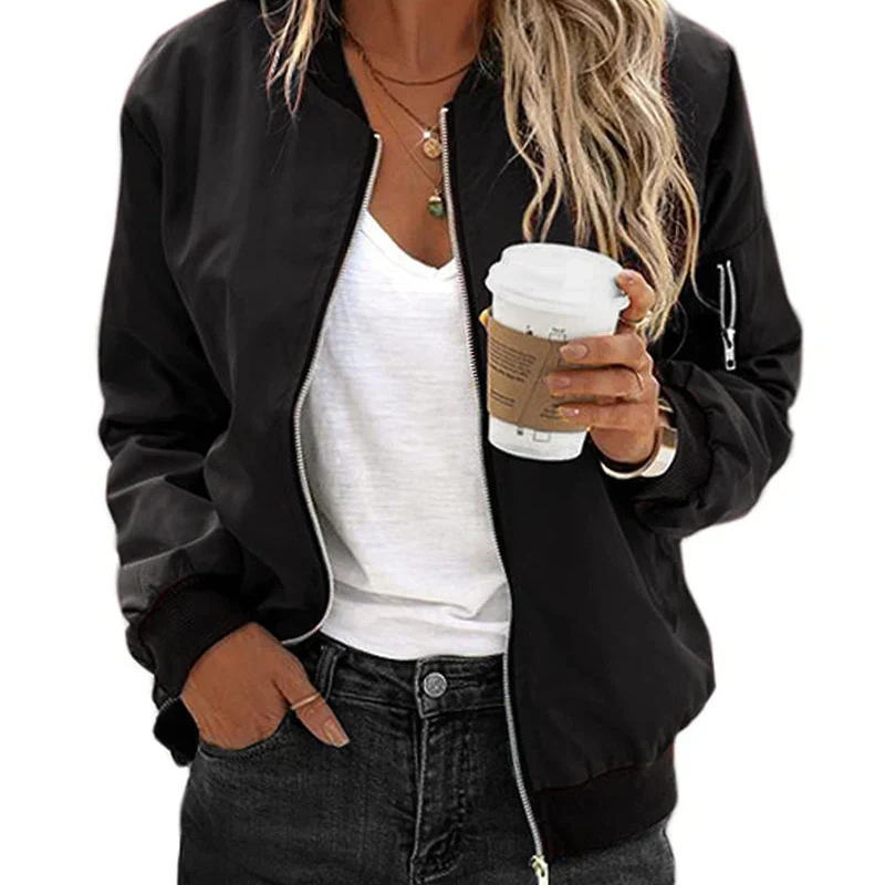 Women's long-sleeved bomber jacket with zipper