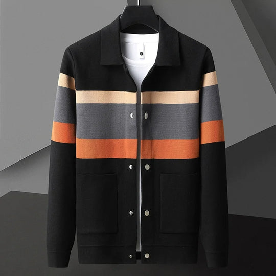Striped Varsity Style Cardigan for Men 