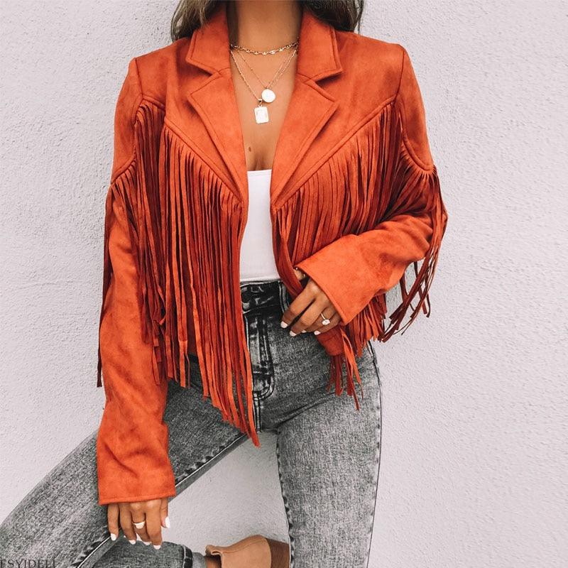 Fransenjacke im Boho-Stil von der Rückseite gezeigt