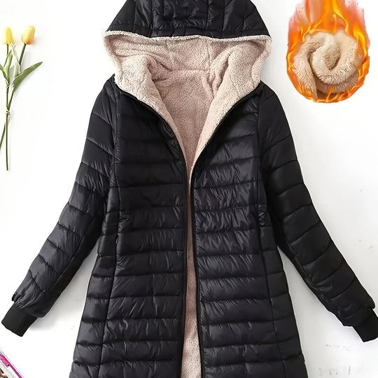 Quilted jacket with hood and zipper for women
