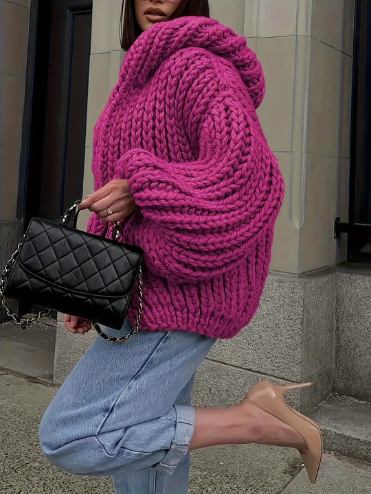 Women's hooded cardigan with oversized sleeves