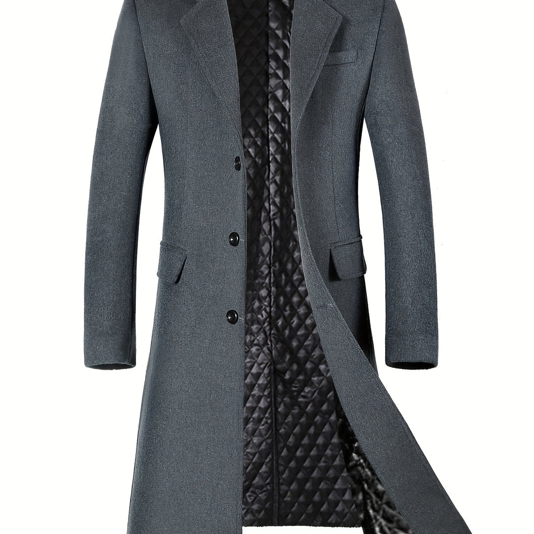 Long coat with lapel collar and button placket for men