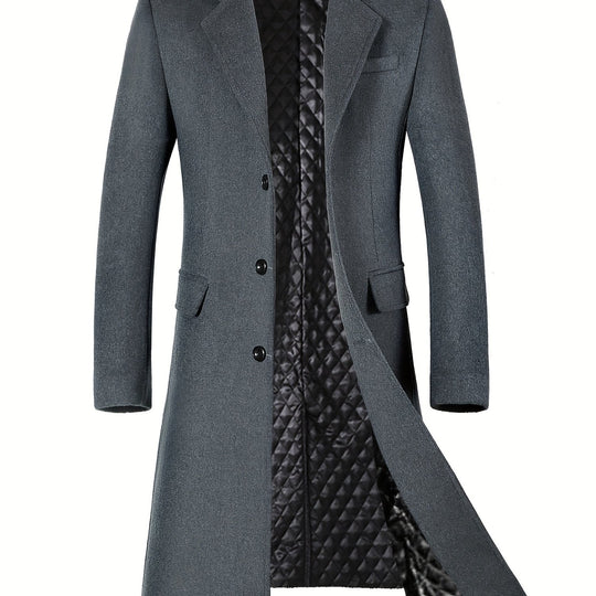 Long coat with lapel collar and button placket for men
