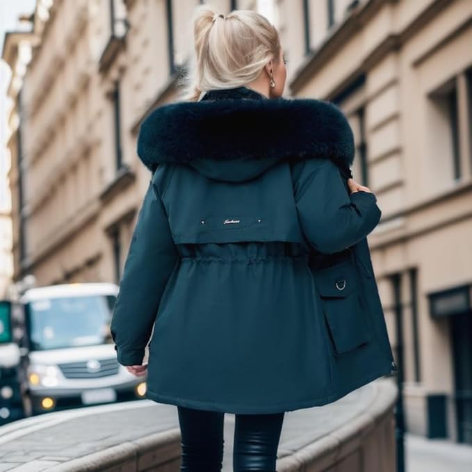 Women's Winter Jacket with Detachable Faux Fur and Hood