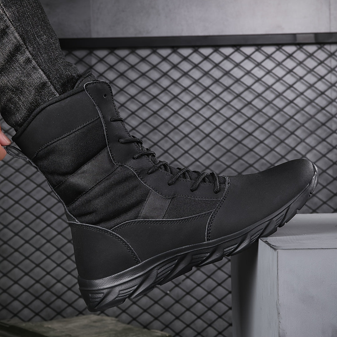 Lace-up boots with a high shaft and profiled sole for men