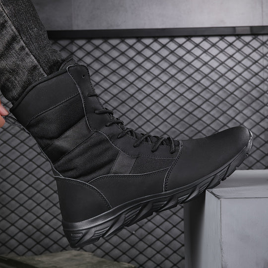 Lace-up boots with a high shaft and profiled sole for men