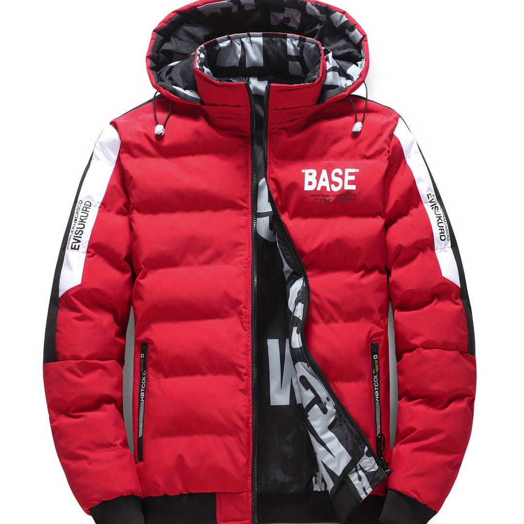 Warm puffer jacket with letter pattern for men