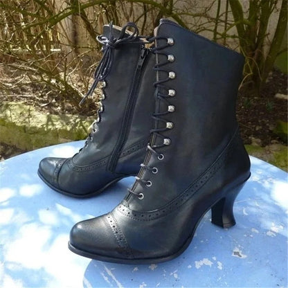 Damen Retro Stiefeletten Zum Schnüren Mit Vintage Design