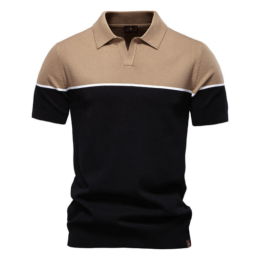 Zweifarbiges Poloshirt für Herren mit V-Ausschnitt