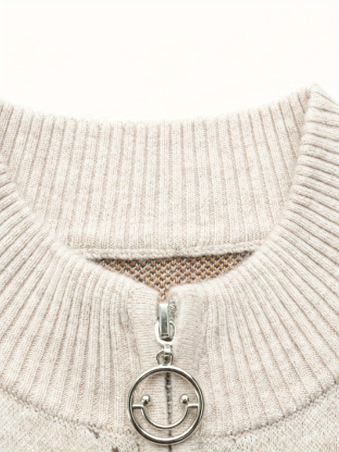 Jacquard cardigan with zipper and stand-up collar for women