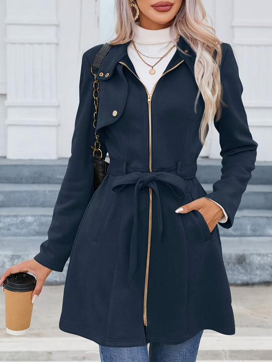 Mid-length trench coat with lapel collar for women