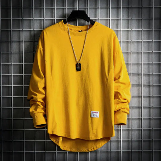 Men's Sweater with Drop Hem and Crew Neck 