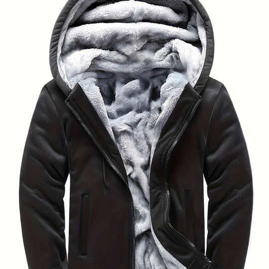 Warm camouflage fleece jacket with hood for men