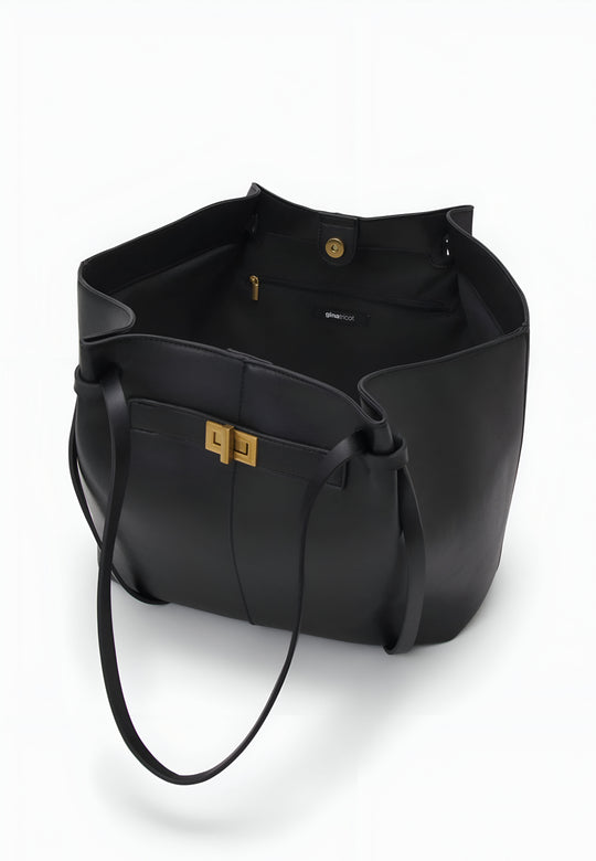 Livana Tote Brown | Elegant large tote bag with laptop compartment and gold details made of vegan ultrafiber for women