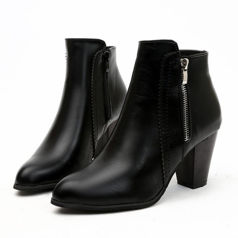 Women's ankle boots with block heel and zipper 