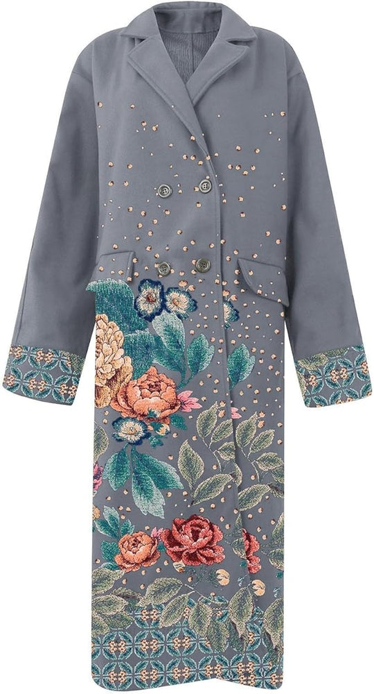 Women's Long Coat with Floral Pattern