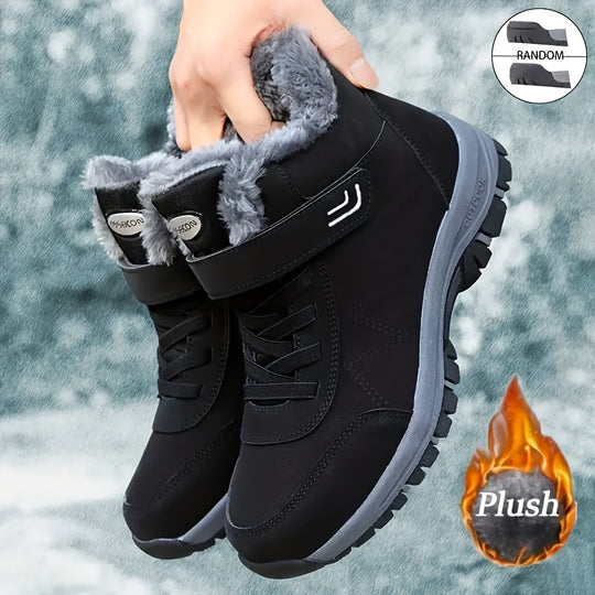 Lined outdoor winter boots with Velcro closure for women