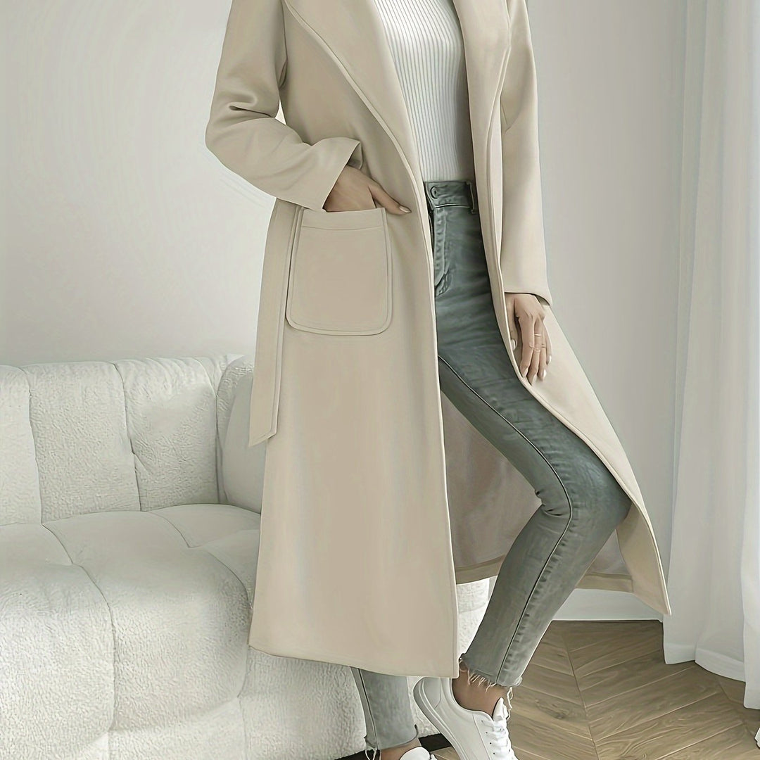 Trench coat with belt and pockets for women