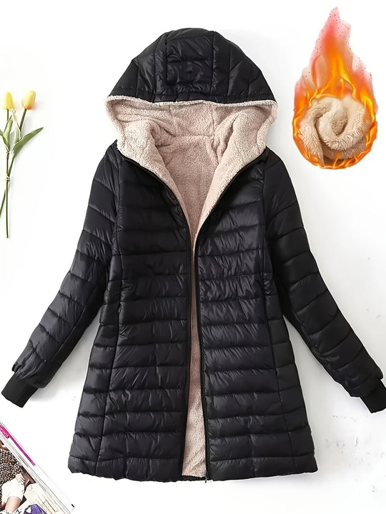 Quilted jacket with hood and zipper for women