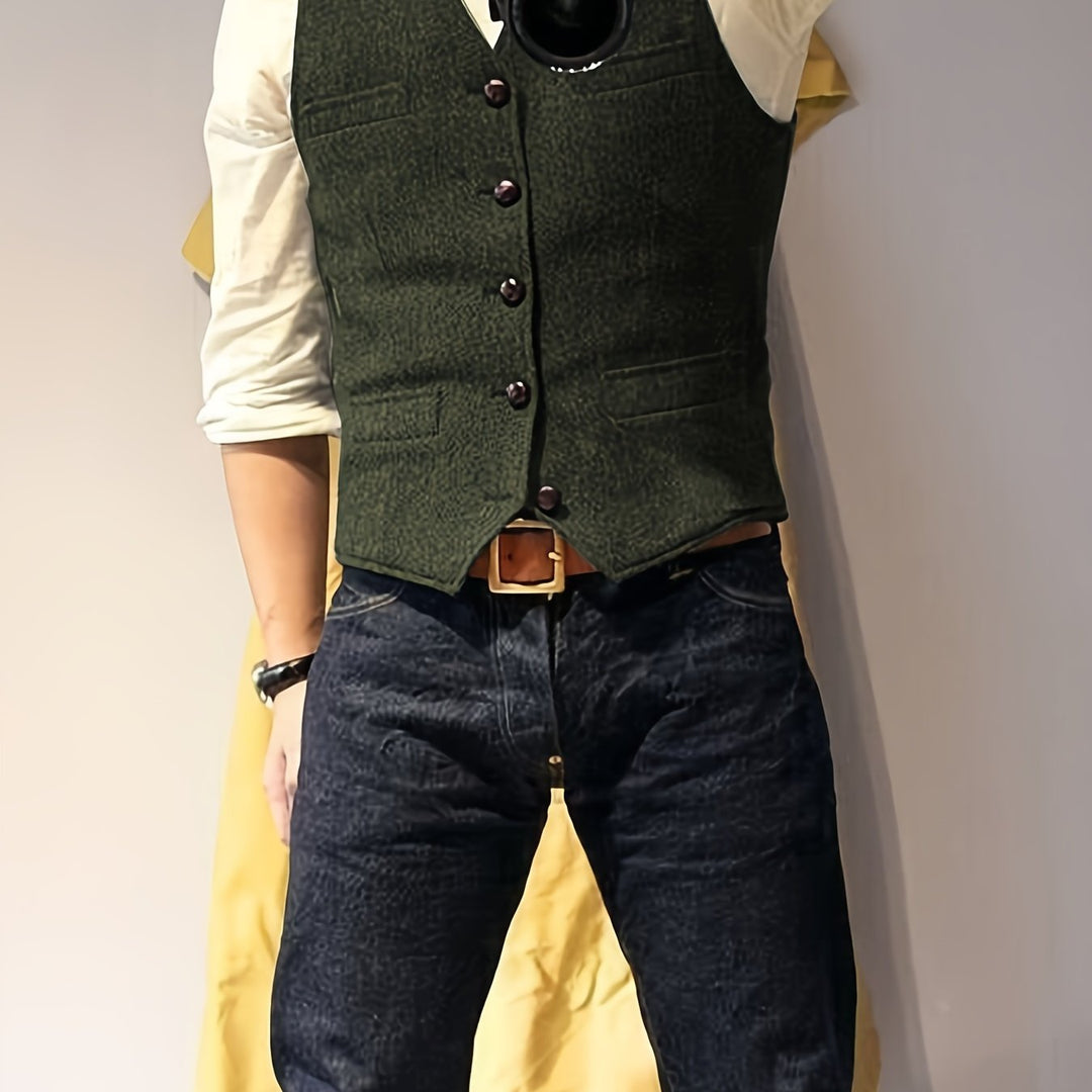 Vintage tweed western-style vest for men