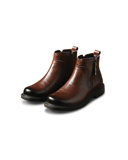 Herren Lederstiefel Mit Reißverschluss Braun