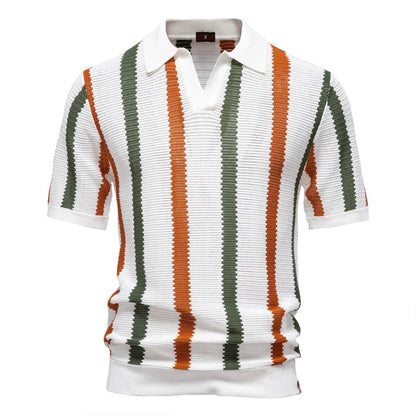 Gestreiftes Strick-Poloshirt für Herren im Retro-Stil
