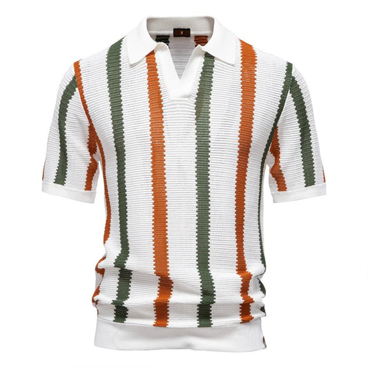 Gestreiftes Strick-Poloshirt für Herren im Retro-Stil