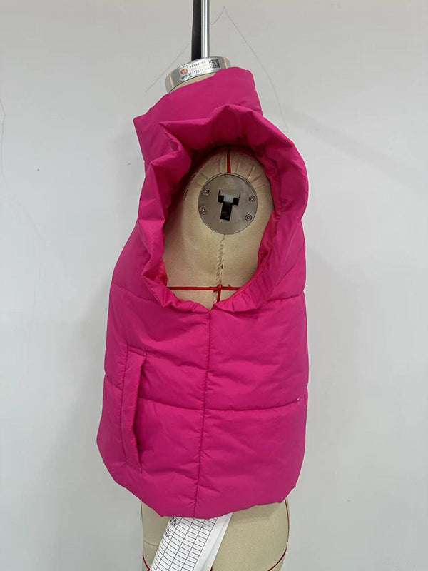 Women's quilted vest with ruffled sleeves and high collar