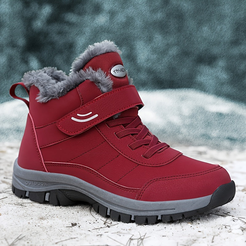 Lined outdoor winter boots with Velcro closure for women