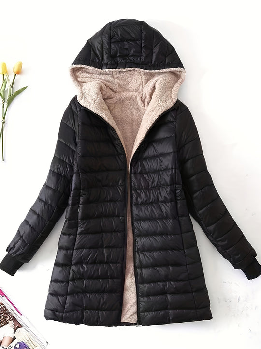 Quilted jacket with hood and zipper for women