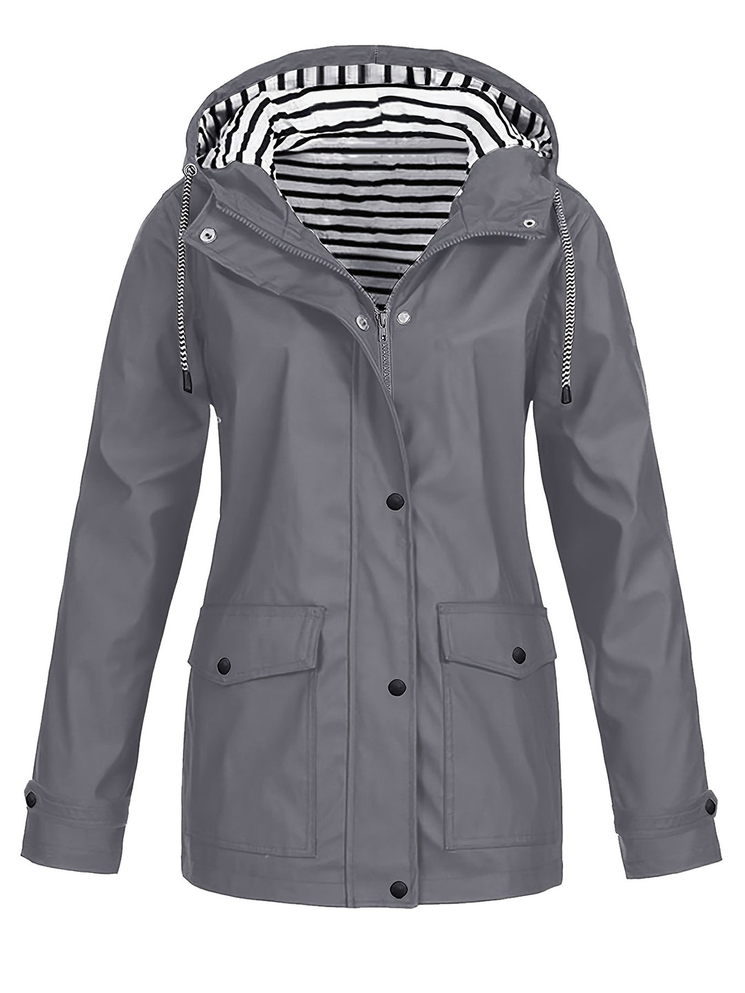 Striped jacket with hood and zipper for women
