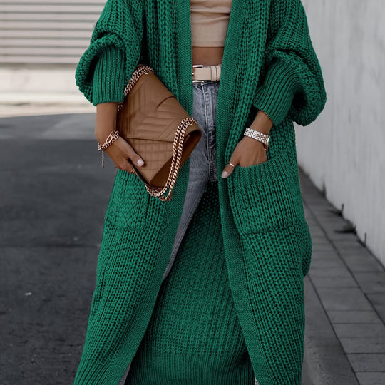 Ribbed knit cardigan with deep V-neck for women