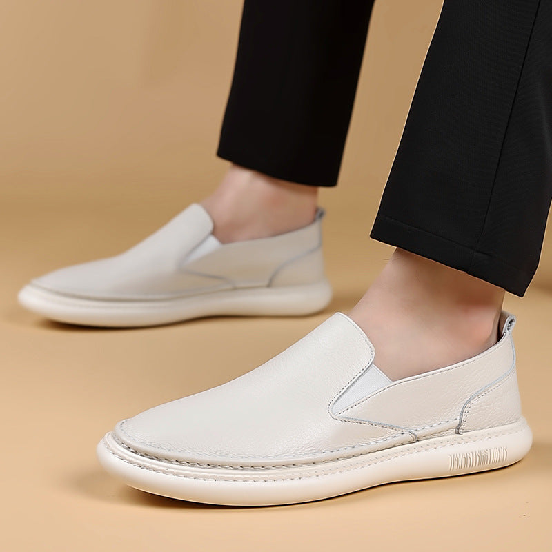 Herren Slip On Lederschuhe Mit Runder Zehenkappe