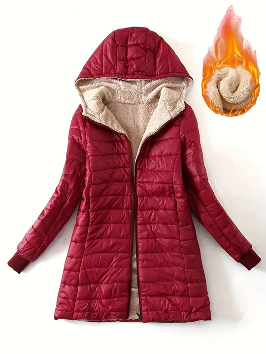 Quilted jacket with hood and zipper for women