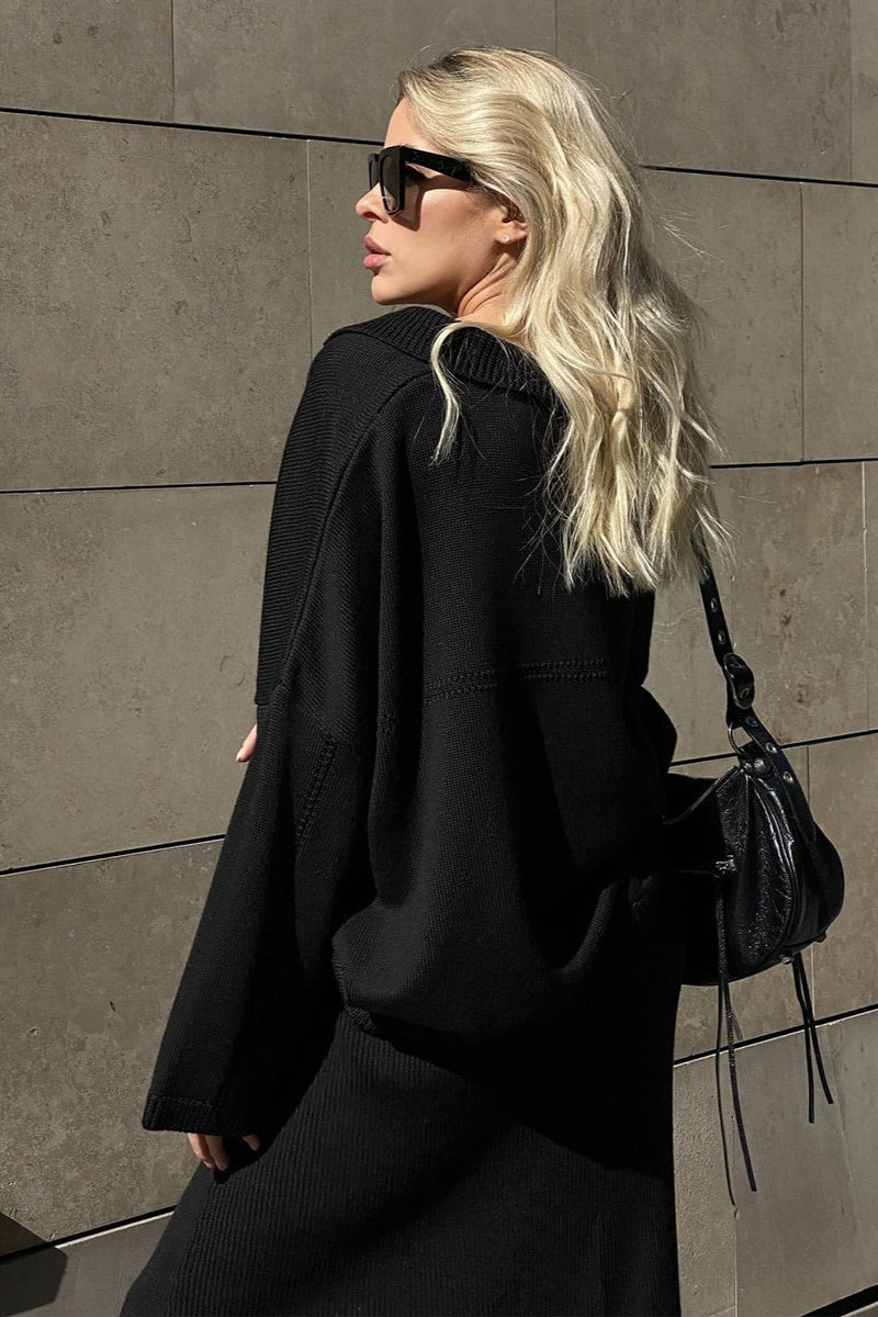 Damen-Strickpullover im zweiteiligen Set mit Polokragen