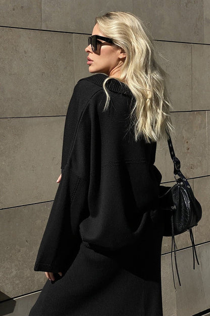Damen-Strickpullover im zweiteiligen Set mit Polokragen