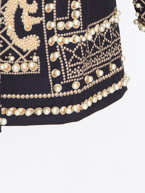 Women's blazer with pearl embellishment and V-neck