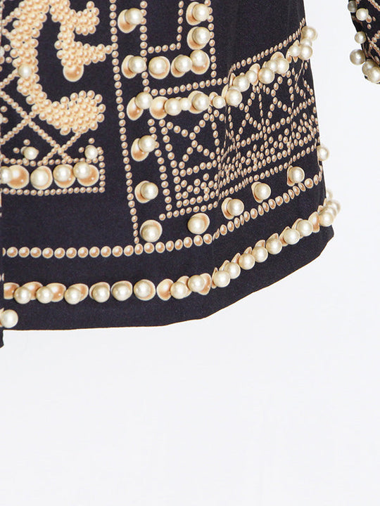 Women's blazer with pearl embellishment and V-neck