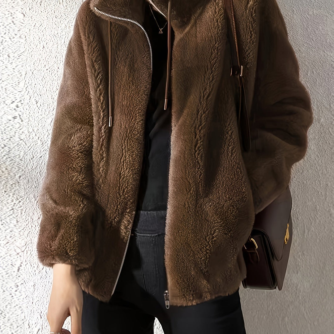 Teddy coat with zipper and drawstring for women