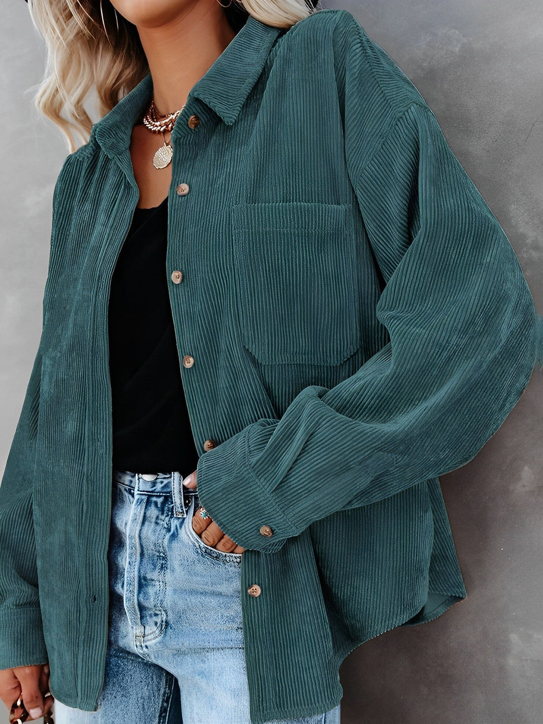 Women's corduroy jacket with button placket
