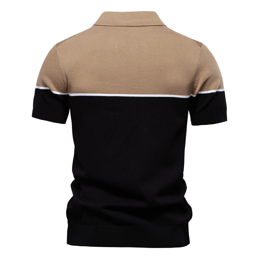 Zweifarbiges Poloshirt für Herren mit V-Ausschnitt