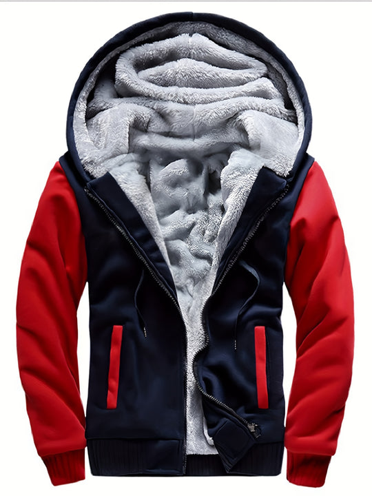 Warm camouflage fleece jacket with hood for men