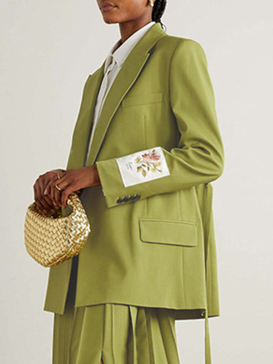 Women's Blazer with Floral Embroidery and Streamer Details