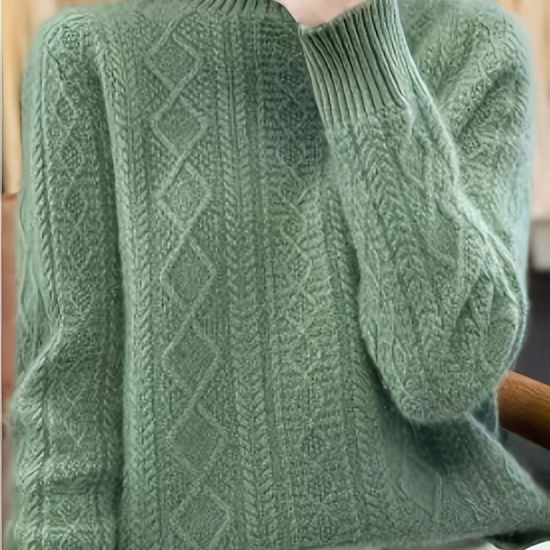 Cable knit sweater with stand-up collar for women