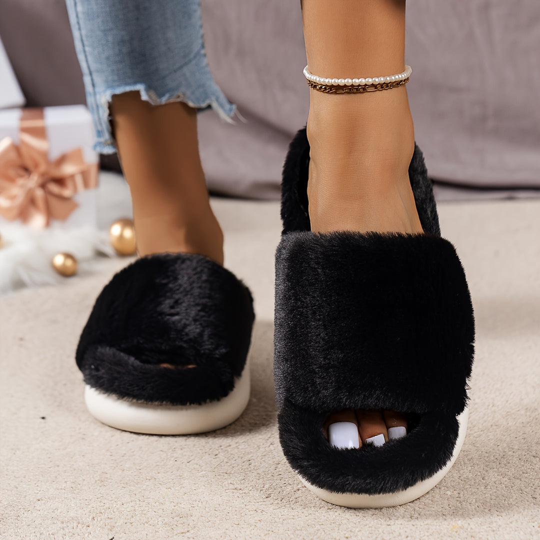 Plush slippers in a single-band design for women