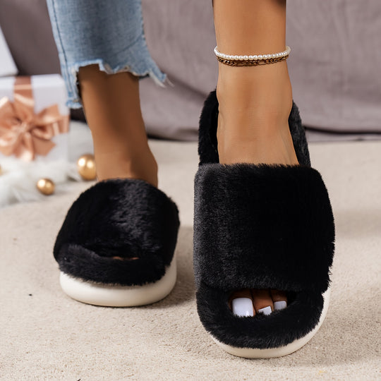 Plush slippers in a single-band design for women