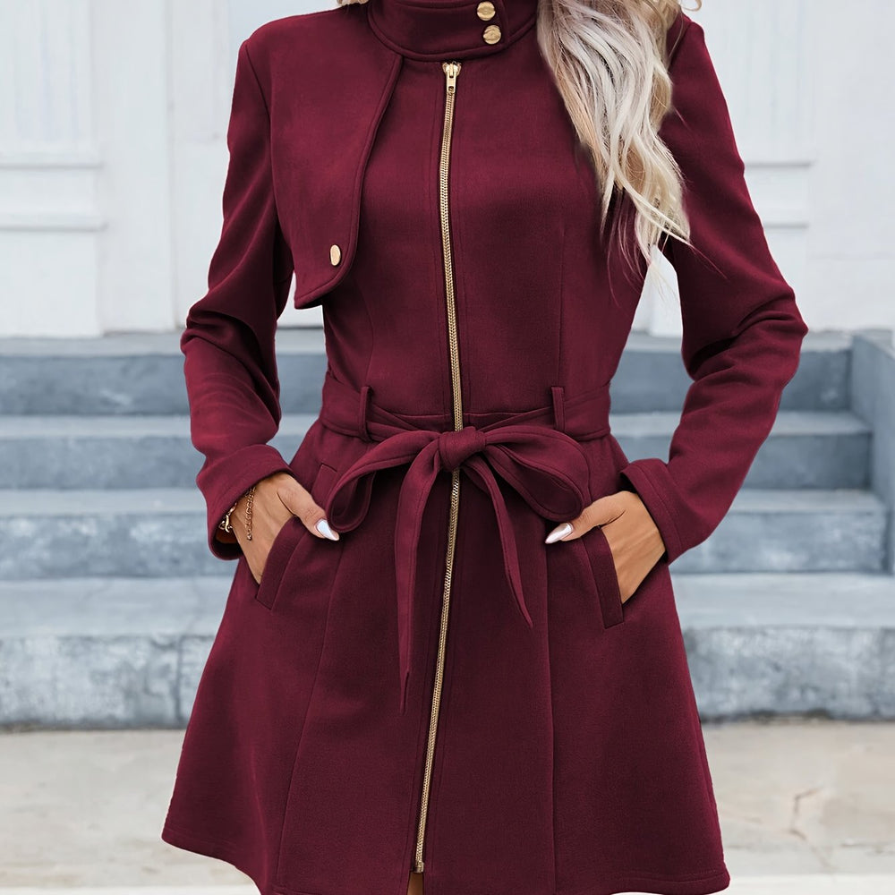 Mid-length trench coat with lapel collar for women